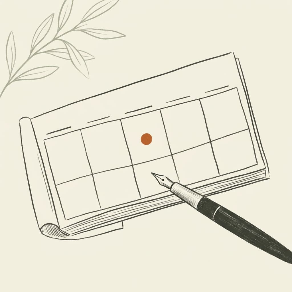 An open week-view calendar with a single accent dot marking a date.